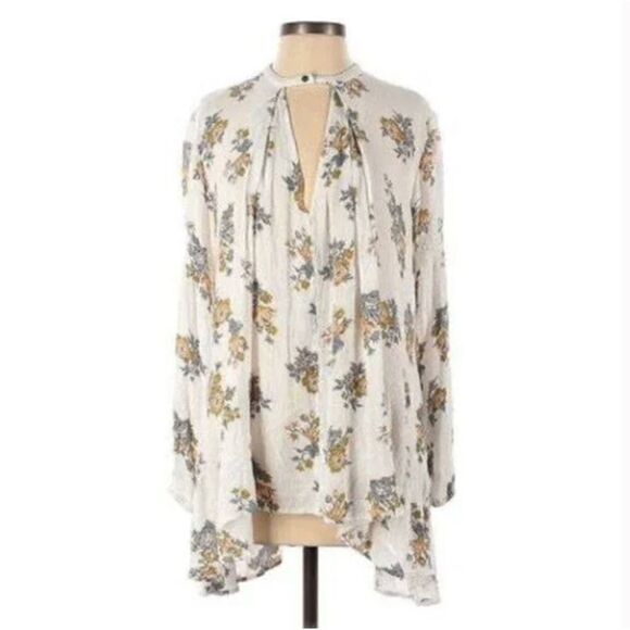 Free People White Floral Peasant Boho Tunic Top Size XS - Picture 1 of 5